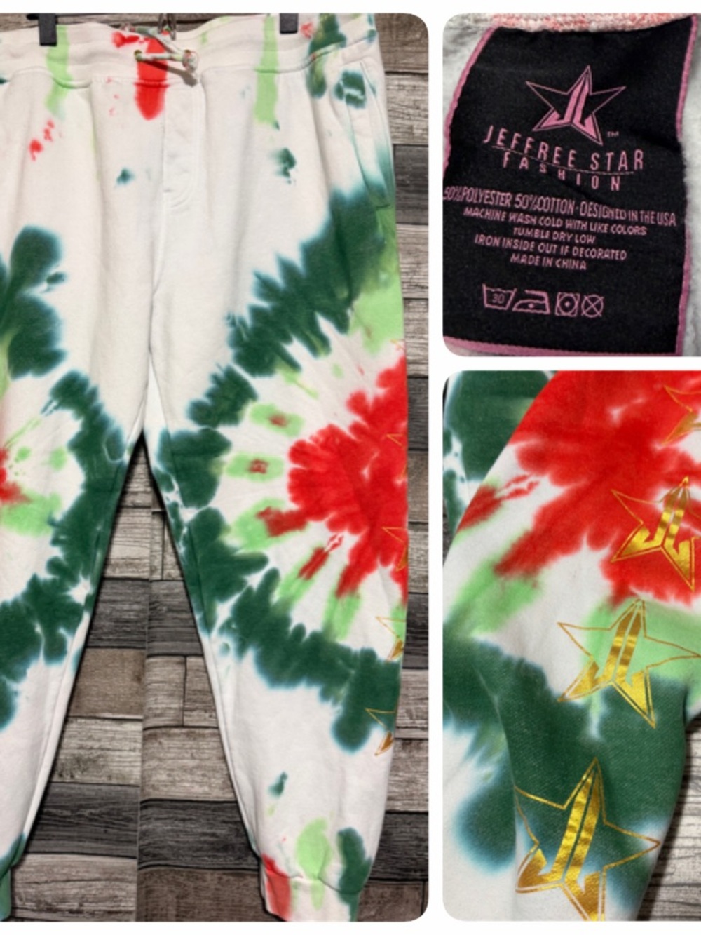 Jeffree Star Tie Dye Sweatpants Joggers Size 2XL White Green (Inseam 29)